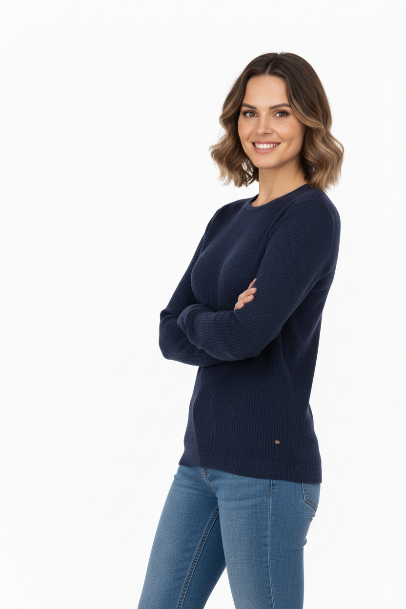 Kadın Kışlık Pamuklu Örme İnce Triko Anne Kazak yuvarlak Yaka Desenli Uzun Kol Tam Kalıp