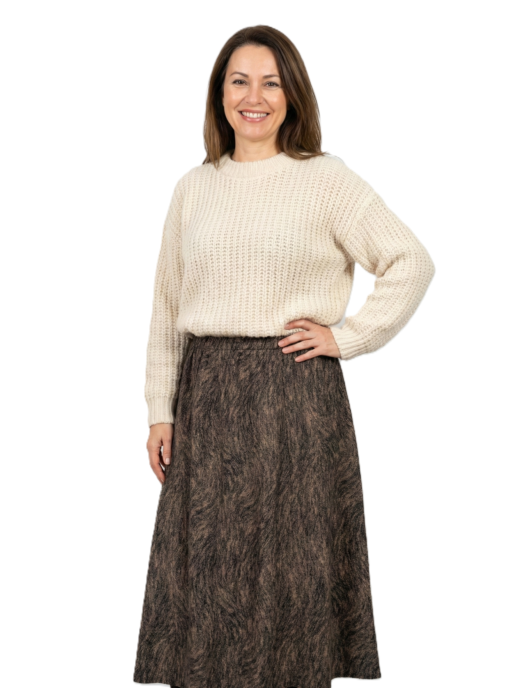 Oppland Kadın Kışlık Parçalı Anne Etek Manzaram Desenli Şardonlu Beli Lastikli Pamuklu Kalın Dokulu