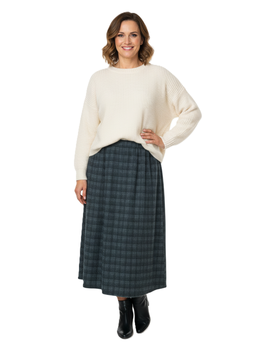 Oppland Kadın Kışlık Parçalı Anne Etek Ekose Desenli Şardonlu Beli Lastikli Pamuklu Kalın Dokulu