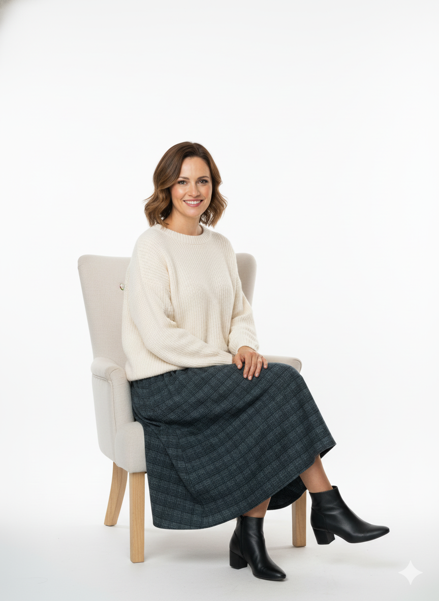 Oppland Kadın Kışlık Parçalı Anne Etek Ekose Desenli Şardonlu Beli Lastikli Pamuklu Kalın Dokulu