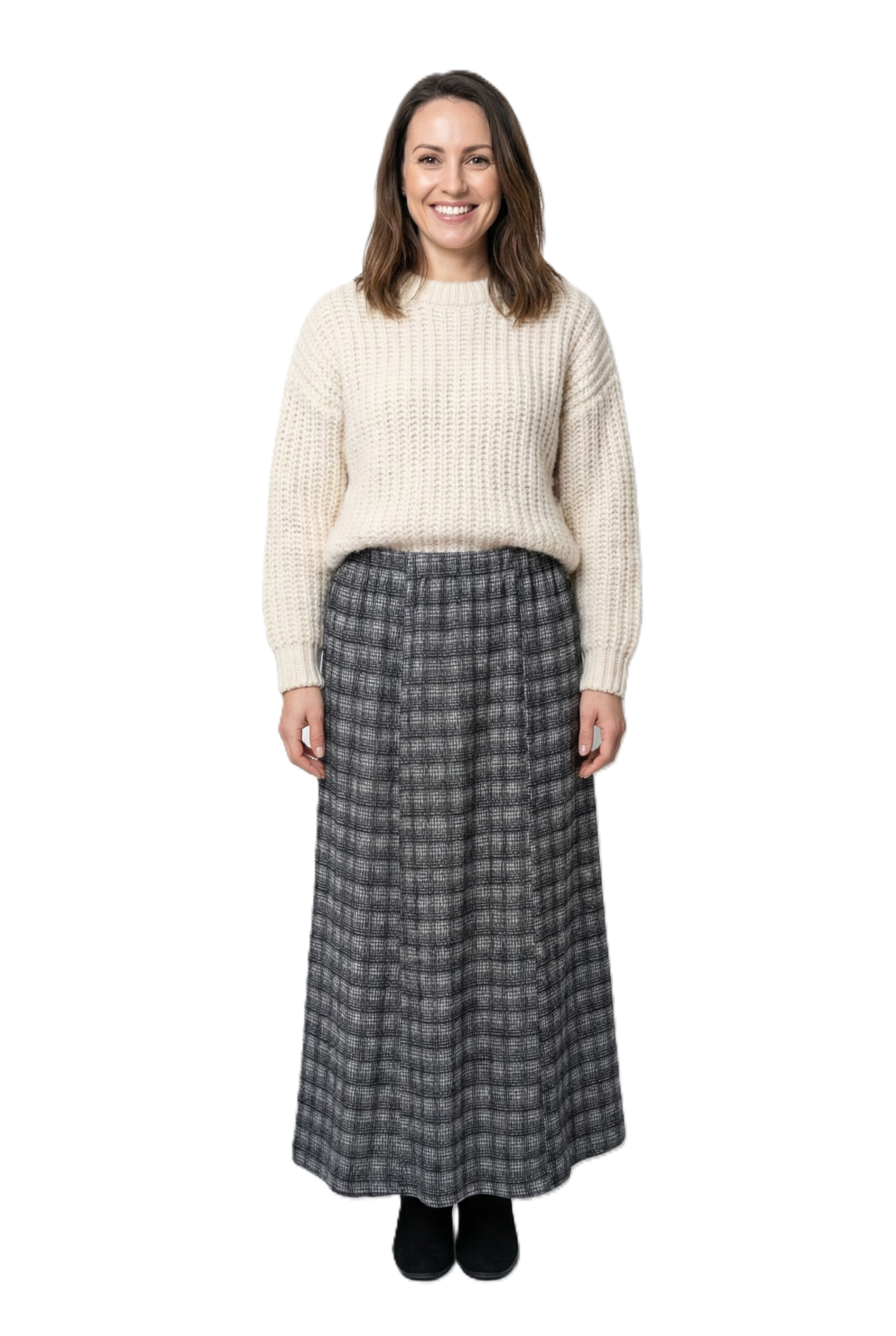 Oppland Kadın Kışlık Parçalı Anne Etek Ekose Desenli Şardonlu Beli Lastikli Pamuklu Kalın Dokulu