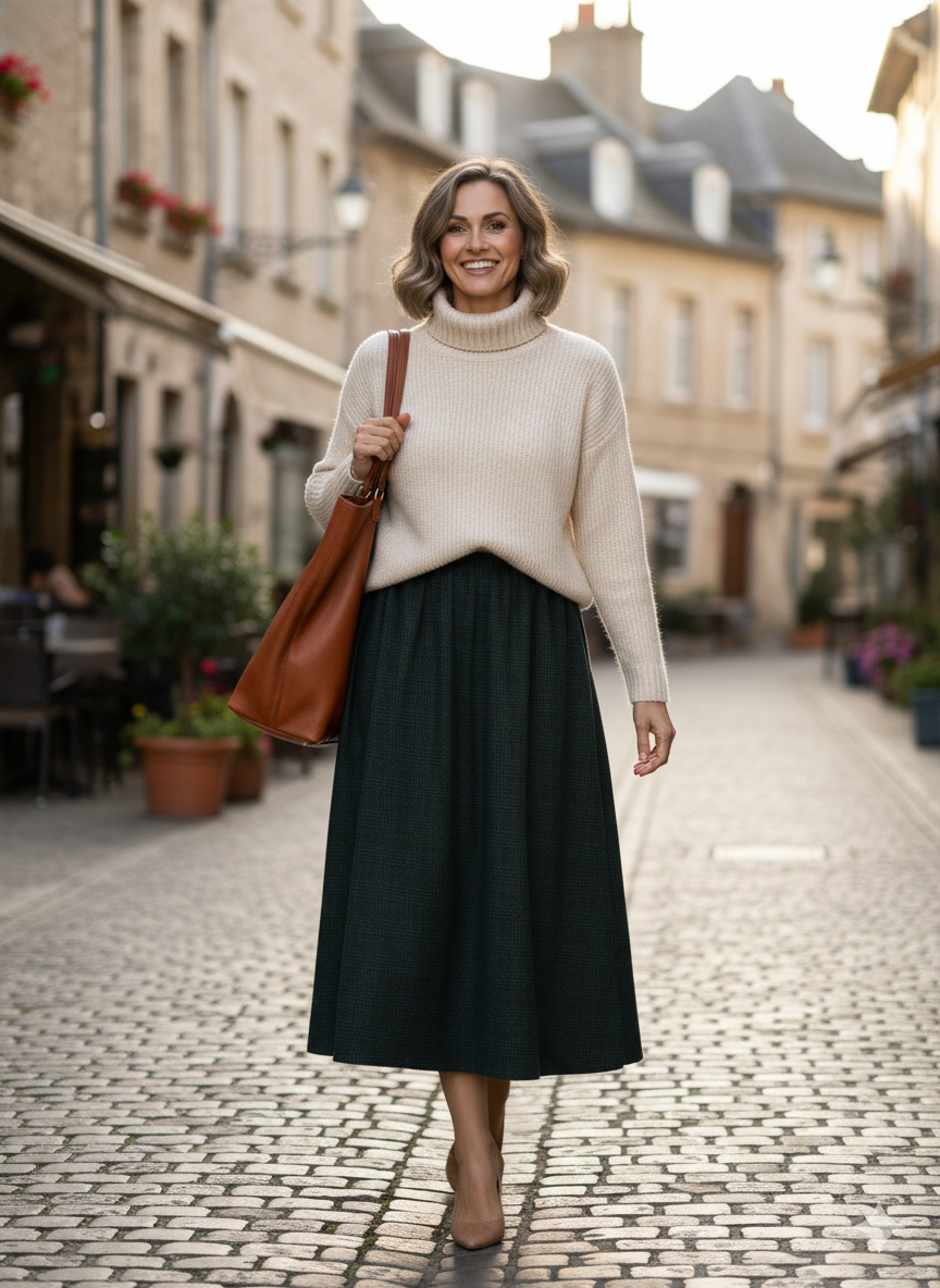 Oppland Kadın Kışlık Parçalı Anne Etek Ekose Desenli Şardonlu Beli Lastikli Pamuklu Kalın Dokulu