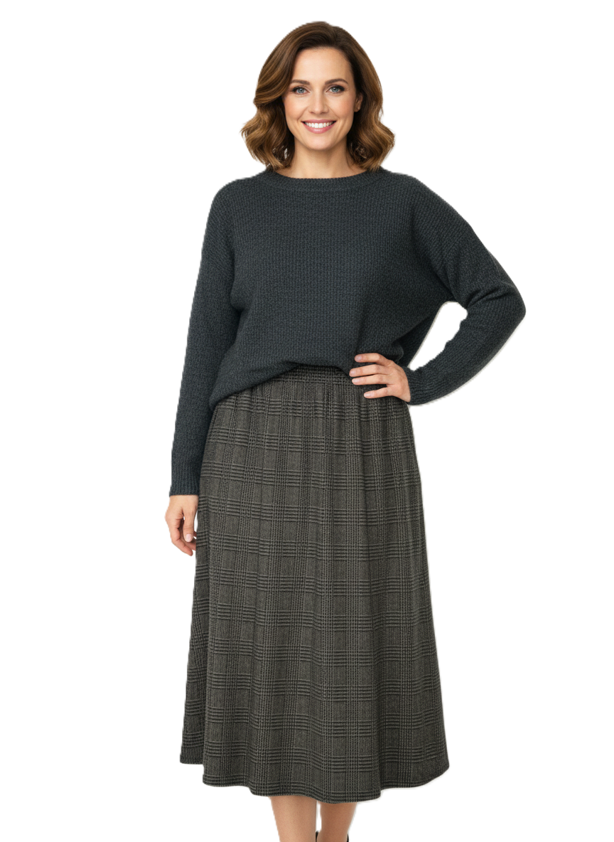 Oppland Kadın Kışlık Parçalı Anne Etek Ekose Desenli Şardonlu Beli Lastikli Pamuklu Kalın Dokulu