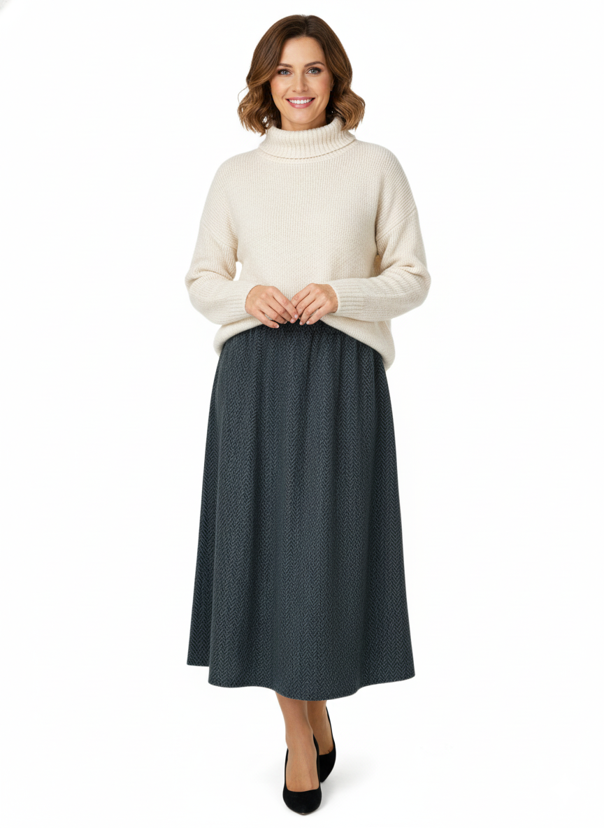 Oppland Kadın Kışlık Parçalı Anne Etek Çizgi Desenli Şardonlu Beli Lastikli Pamuklu Kalın Dokulu