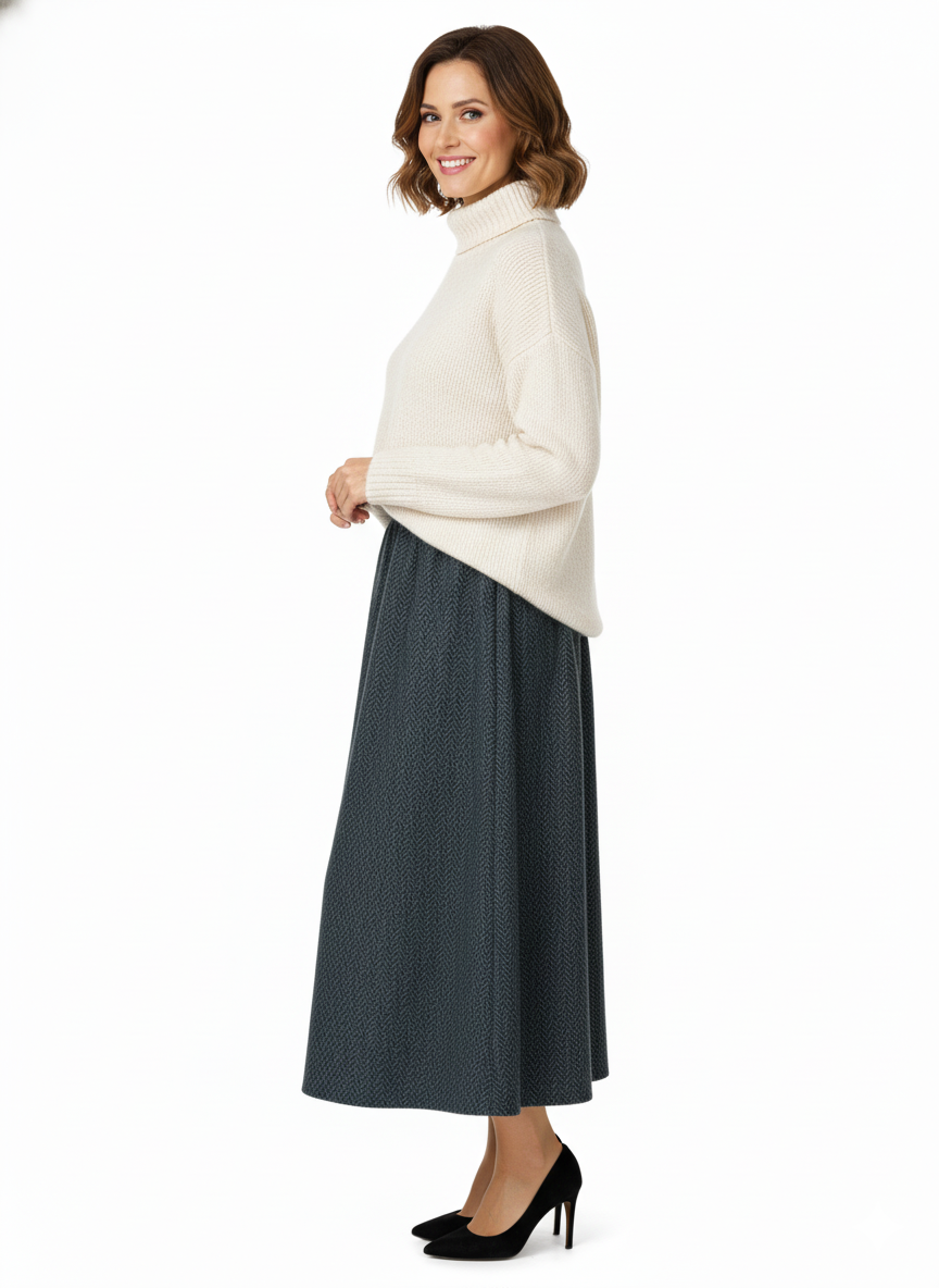 Oppland Kadın Kışlık Parçalı Anne Etek Çizgi Desenli Şardonlu Beli Lastikli Pamuklu Kalın Dokulu