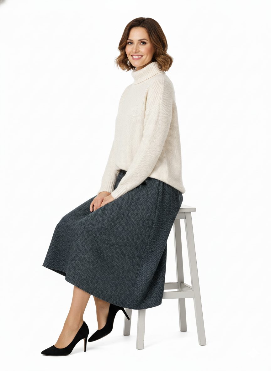 Oppland Kadın Kışlık Parçalı Anne Etek Çizgi Desenli Şardonlu Beli Lastikli Pamuklu Kalın Dokulu