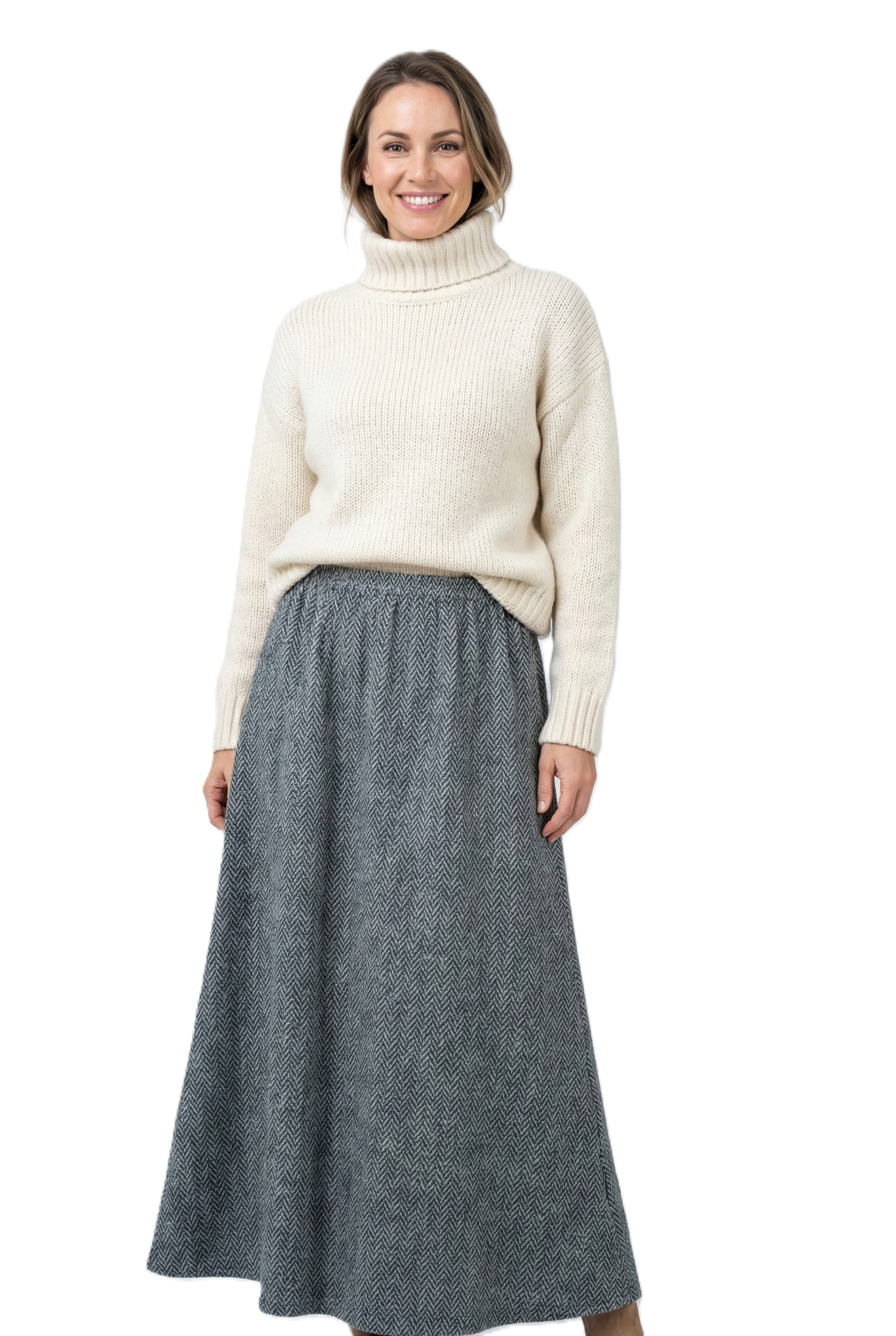 Oppland Kadın Kışlık Parçalı Anne Etek Çizgi Desenli Şardonlu Beli Lastikli Pamuklu Kalın Dokulu