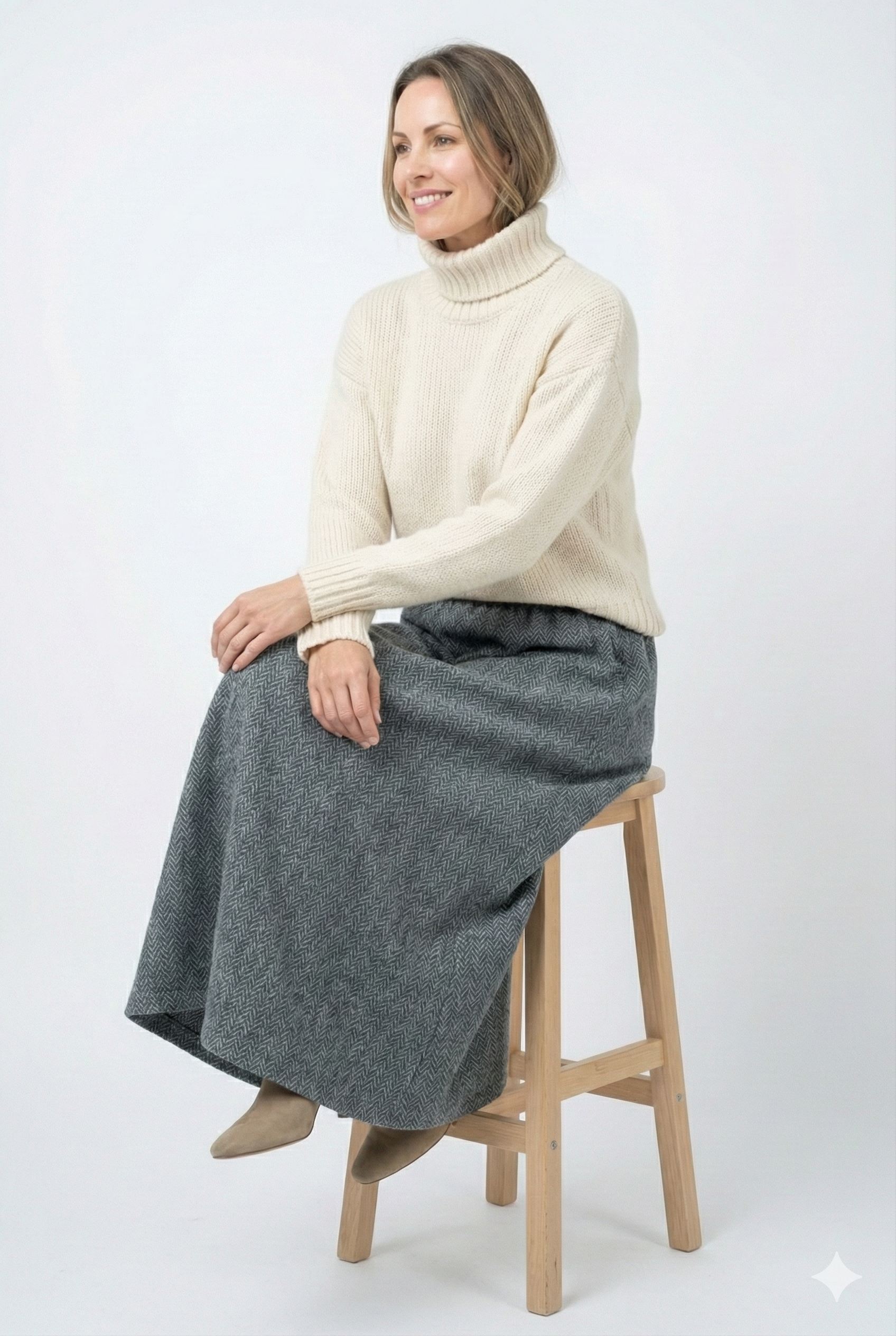 Oppland Kadın Kışlık Parçalı Anne Etek Çizgi Desenli Şardonlu Beli Lastikli Pamuklu Kalın Dokulu