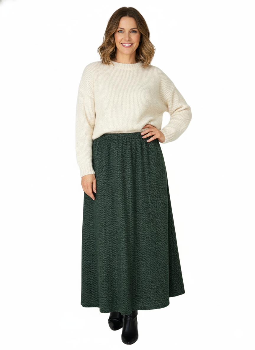 Oppland Kadın Kışlık Parçalı Anne Etek Çizgi Desenli Şardonlu Beli Lastikli Pamuklu Kalın Dokulu