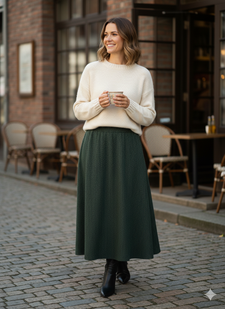 Oppland Kadın Kışlık Parçalı Anne Etek Çizgi Desenli Şardonlu Beli Lastikli Pamuklu Kalın Dokulu