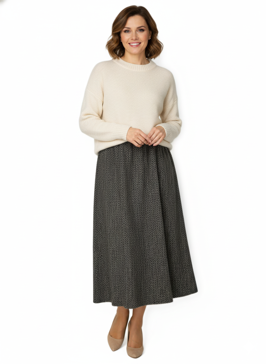 Oppland Kadın Kışlık Parçalı Anne Etek Çizgi Desenli Şardonlu Beli Lastikli Pamuklu Kalın Dokulu