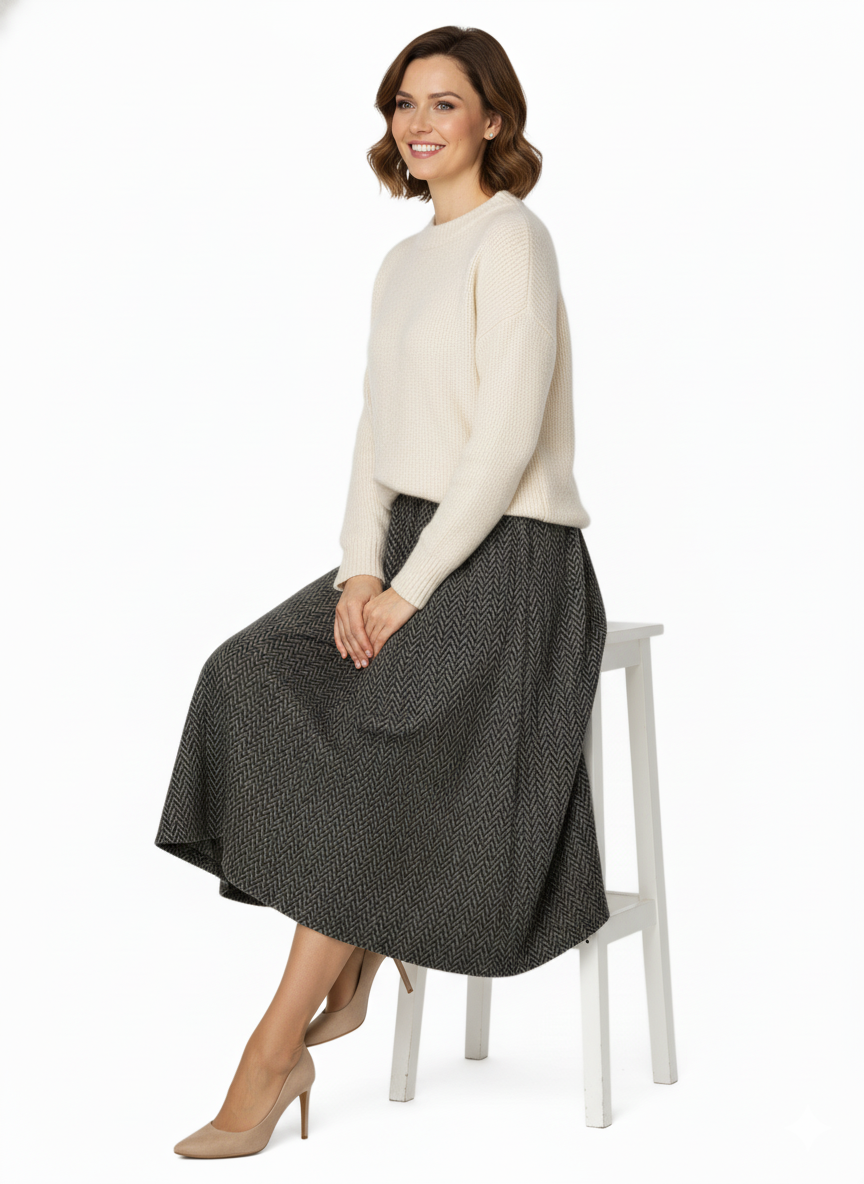 Oppland Kadın Kışlık Parçalı Anne Etek Çizgi Desenli Şardonlu Beli Lastikli Pamuklu Kalın Dokulu