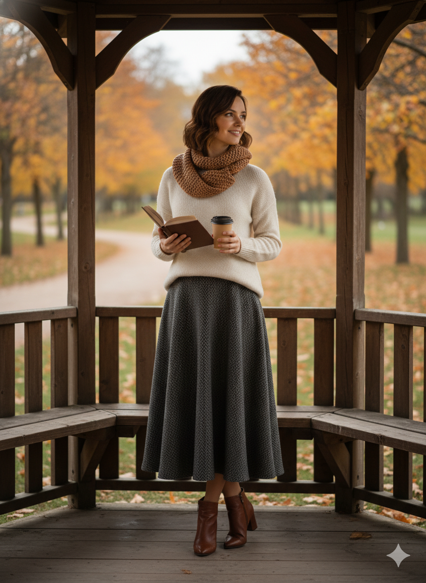 Oppland Kadın Kışlık Parçalı Anne Etek Çizgi Desenli Şardonlu Beli Lastikli Pamuklu Kalın Dokulu