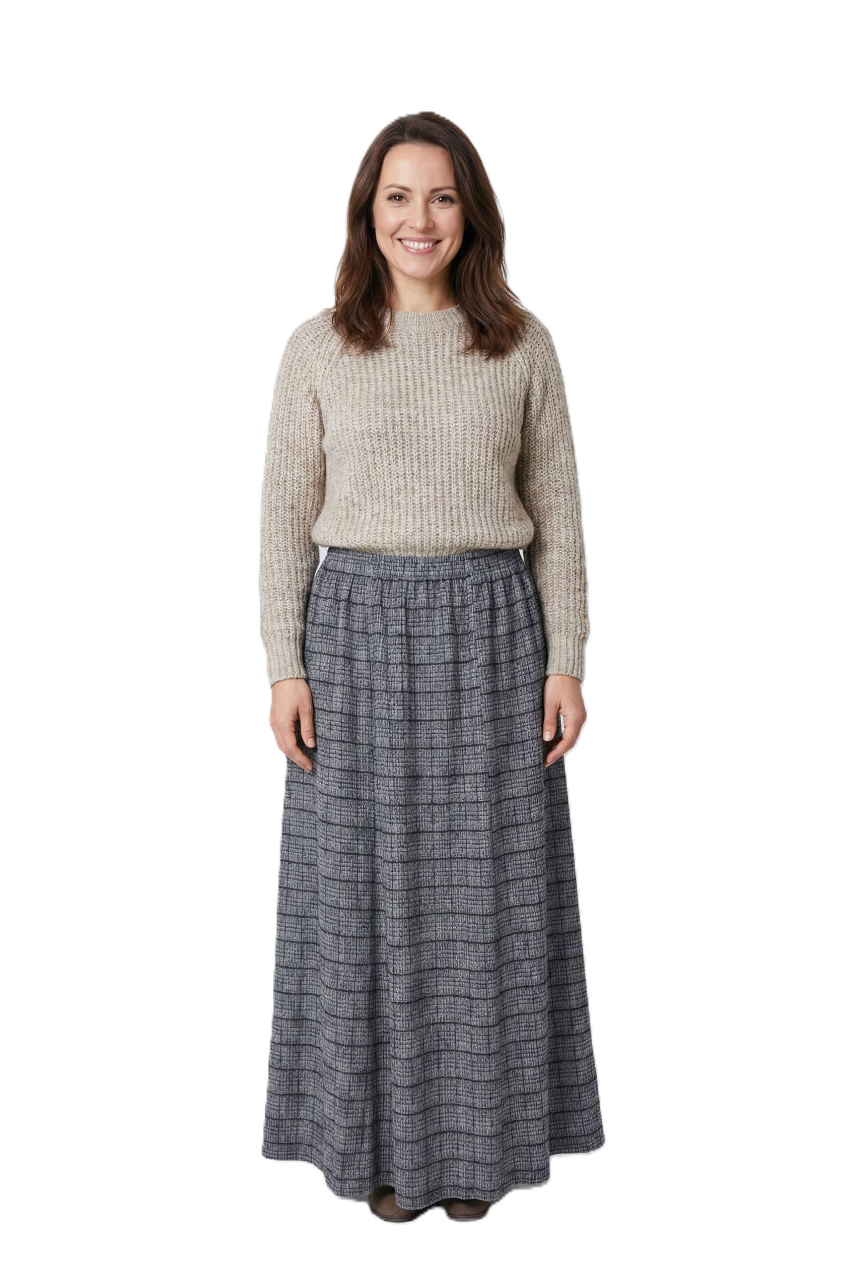 Oppland Kadın Kışlık Parçalı Anne Etek Manzaram Desenli Şardonlu Beli Lastikli Pamuklu Kalın Dokulu