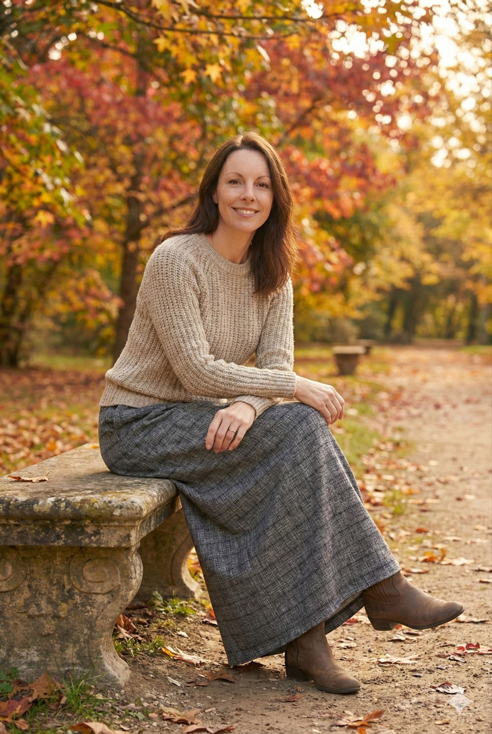 Oppland Kadın Kışlık Parçalı Anne Etek Manzaram Desenli Şardonlu Beli Lastikli Pamuklu Kalın Dokulu