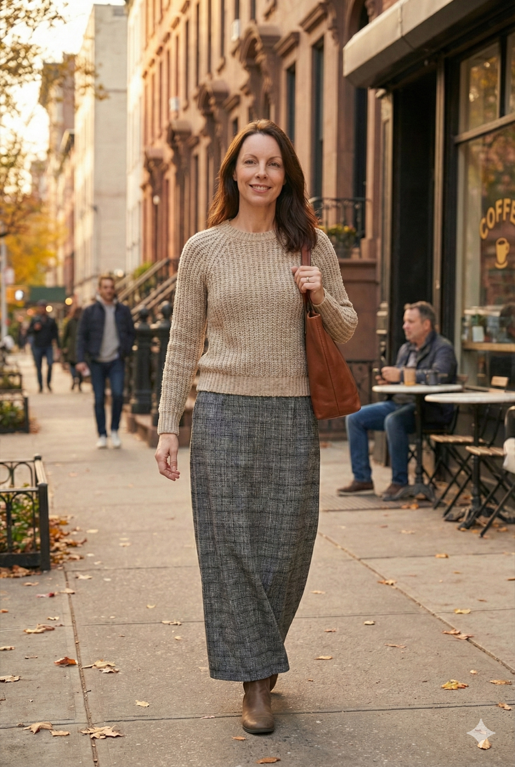 Oppland Kadın Kışlık Parçalı Anne Etek Manzaram Desenli Şardonlu Beli Lastikli Pamuklu Kalın Dokulu