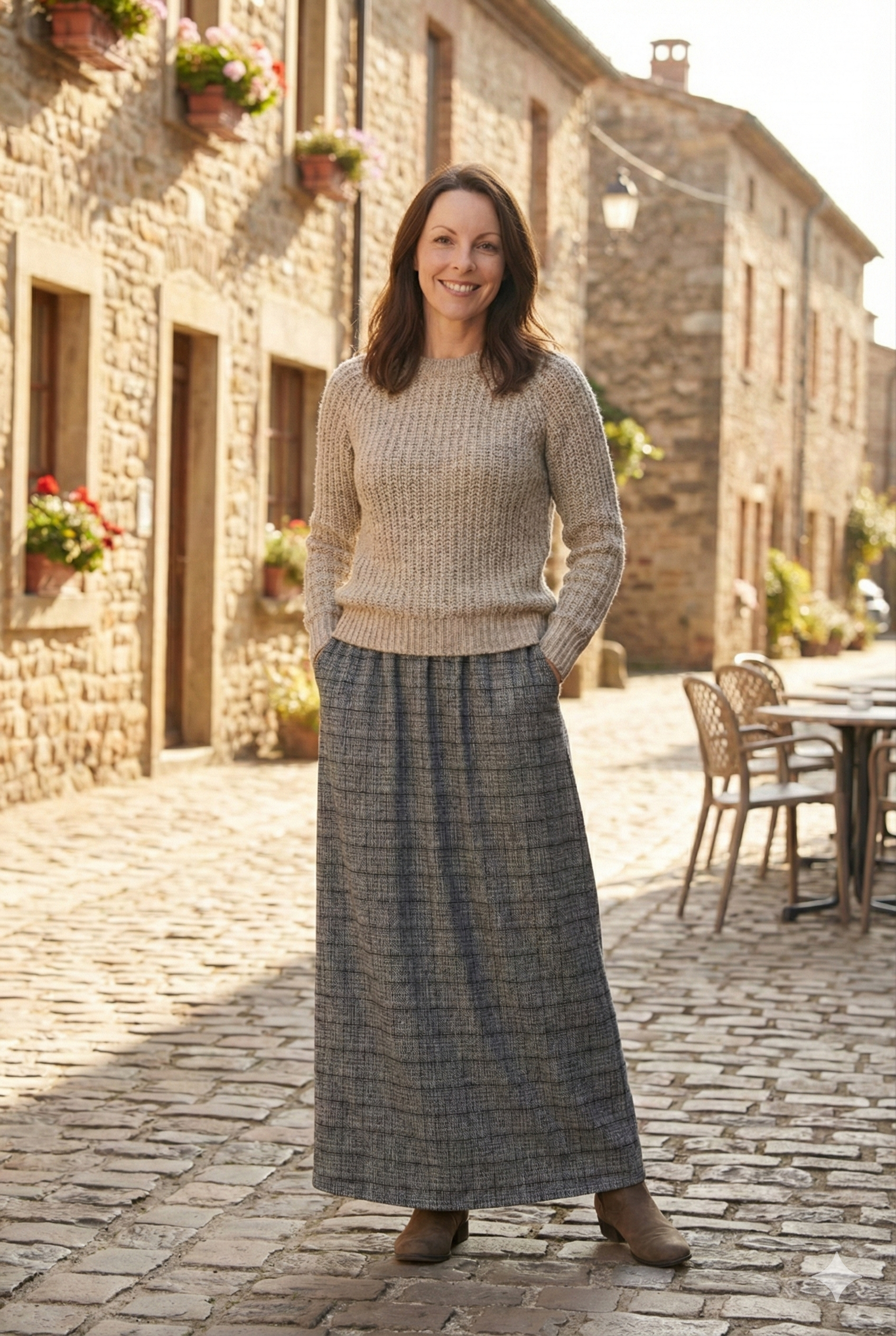 Oppland Kadın Kışlık Parçalı Anne Etek Manzaram Desenli Şardonlu Beli Lastikli Pamuklu Kalın Dokulu