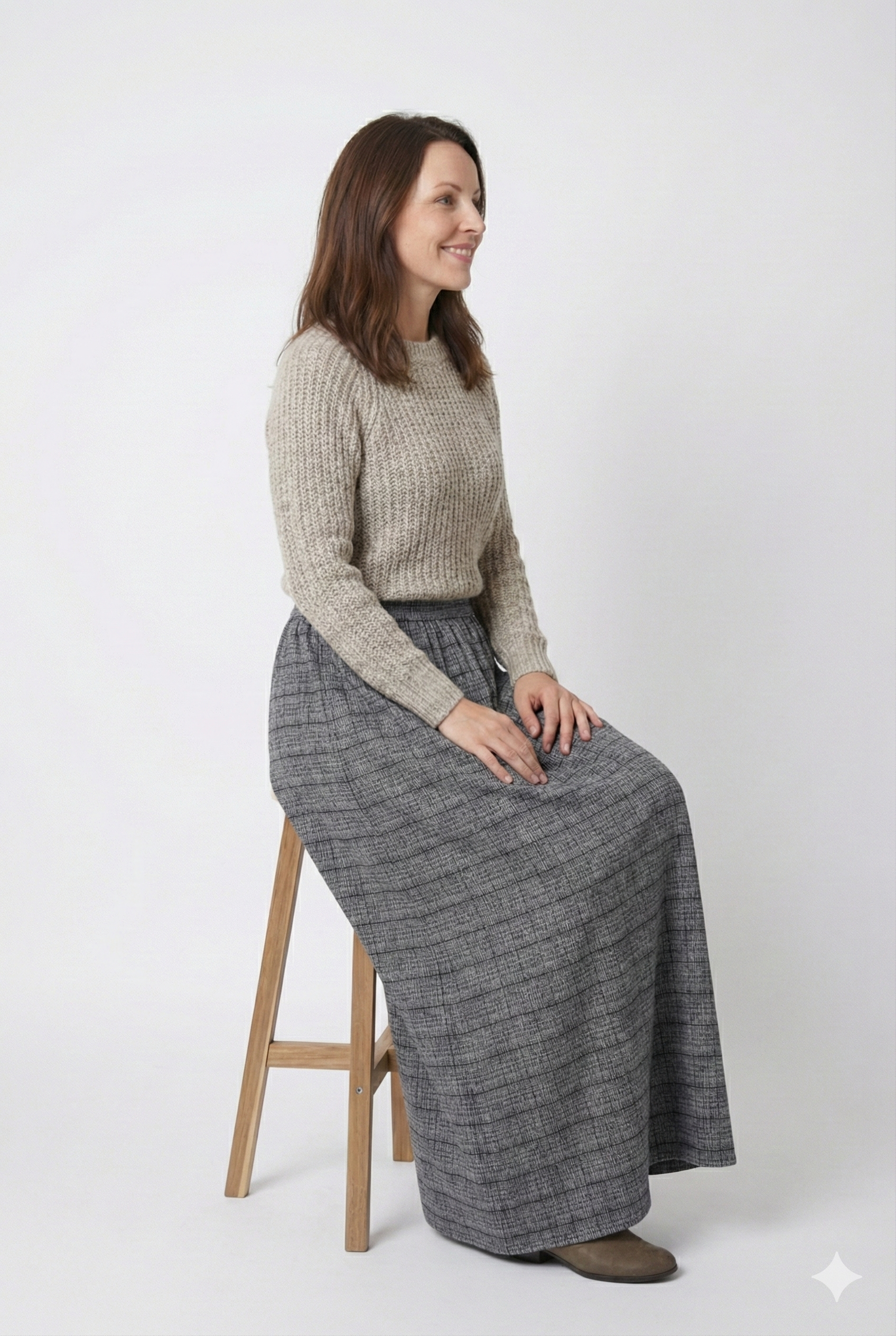 Oppland Kadın Kışlık Parçalı Anne Etek Manzaram Desenli Şardonlu Beli Lastikli Pamuklu Kalın Dokulu