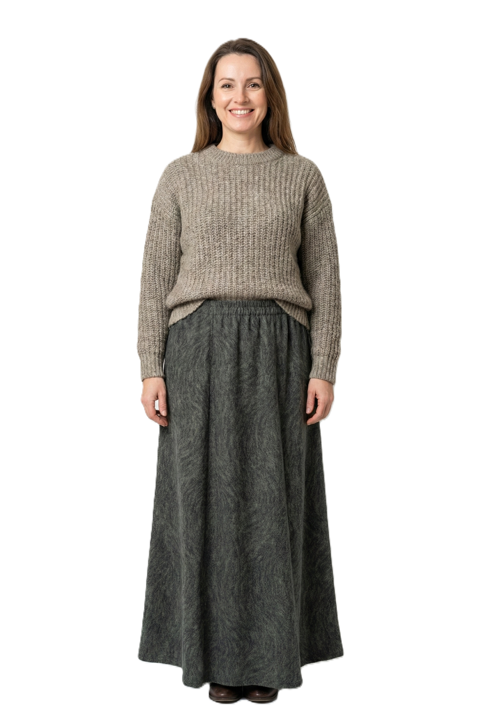 Oppland Kadın Kışlık Parçalı Anne Etek Manzaram Desenli Şardonlu Beli Lastikli Pamuklu Kalın Dokulu