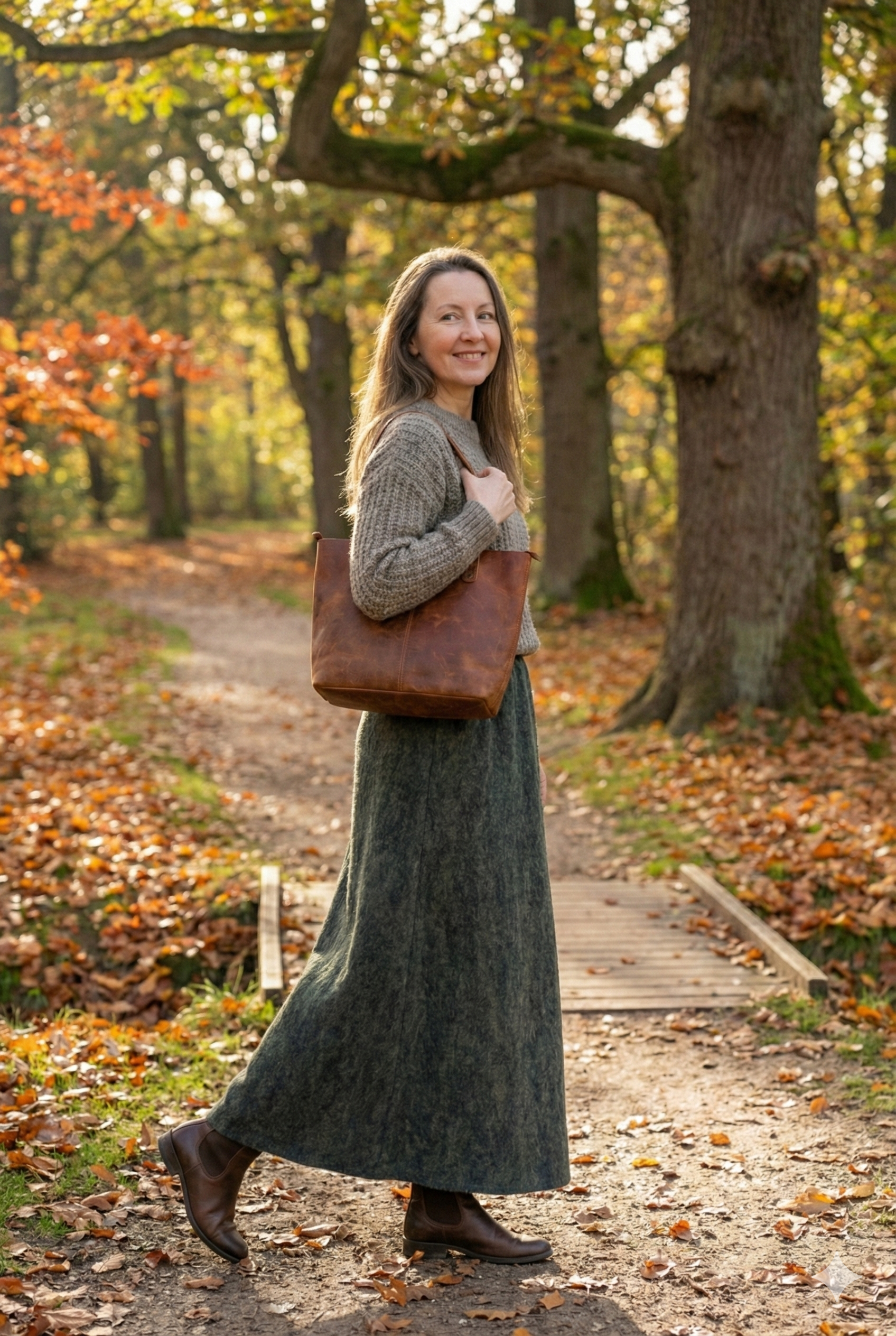 Oppland Kadın Kışlık Parçalı Anne Etek Manzaram Desenli Şardonlu Beli Lastikli Pamuklu Kalın Dokulu