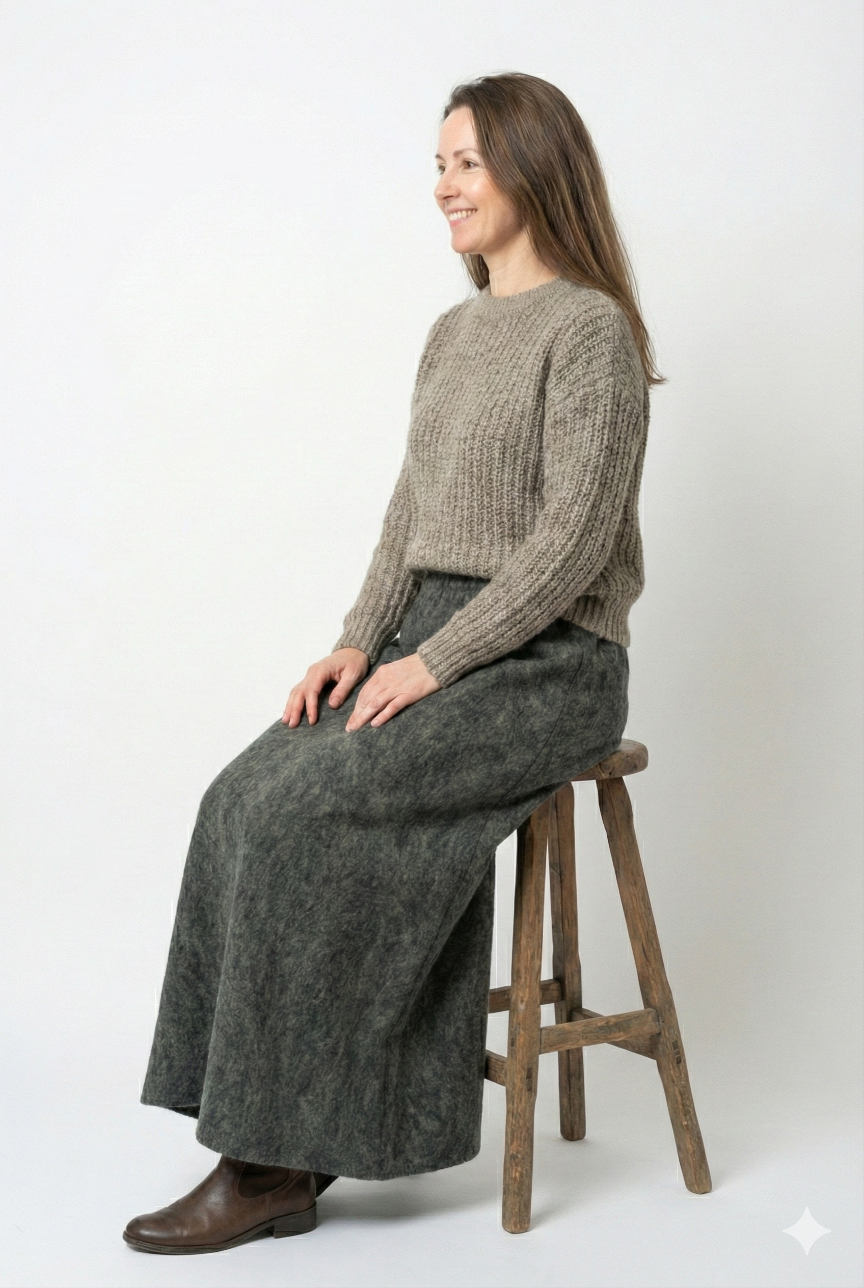 Oppland Kadın Kışlık Parçalı Anne Etek Manzaram Desenli Şardonlu Beli Lastikli Pamuklu Kalın Dokulu