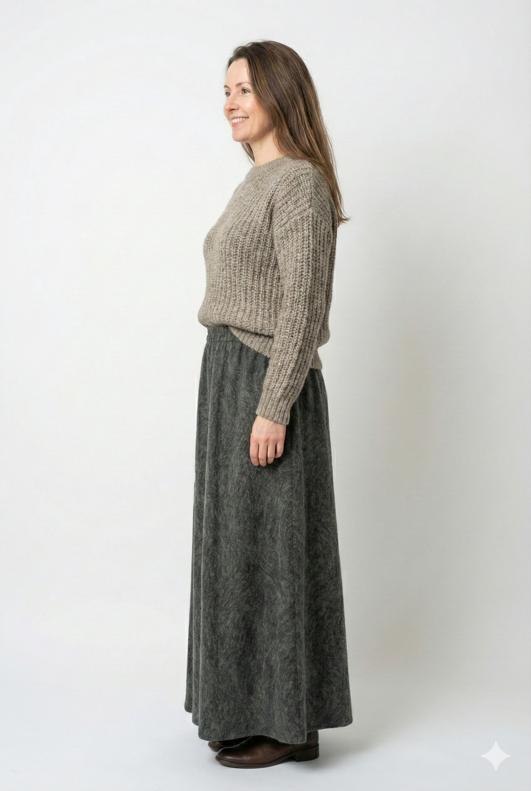 Oppland Kadın Kışlık Parçalı Anne Etek Manzaram Desenli Şardonlu Beli Lastikli Pamuklu Kalın Dokulu