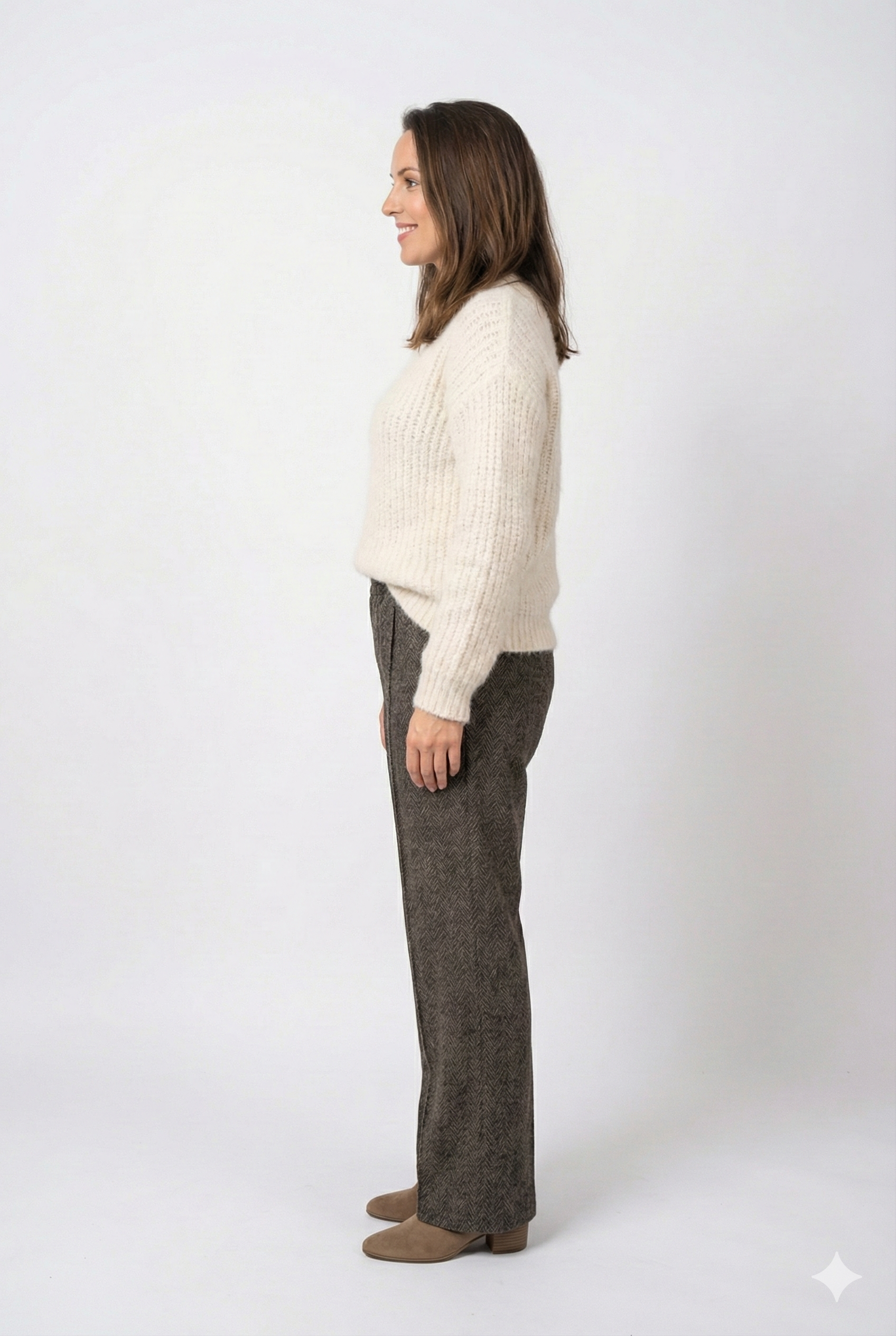 Oppland Kadın Pantolon Kalın Kışlık Cepli Şardonlu Pamuk Dokulu Beli Lastikli Kırçıl Desenli