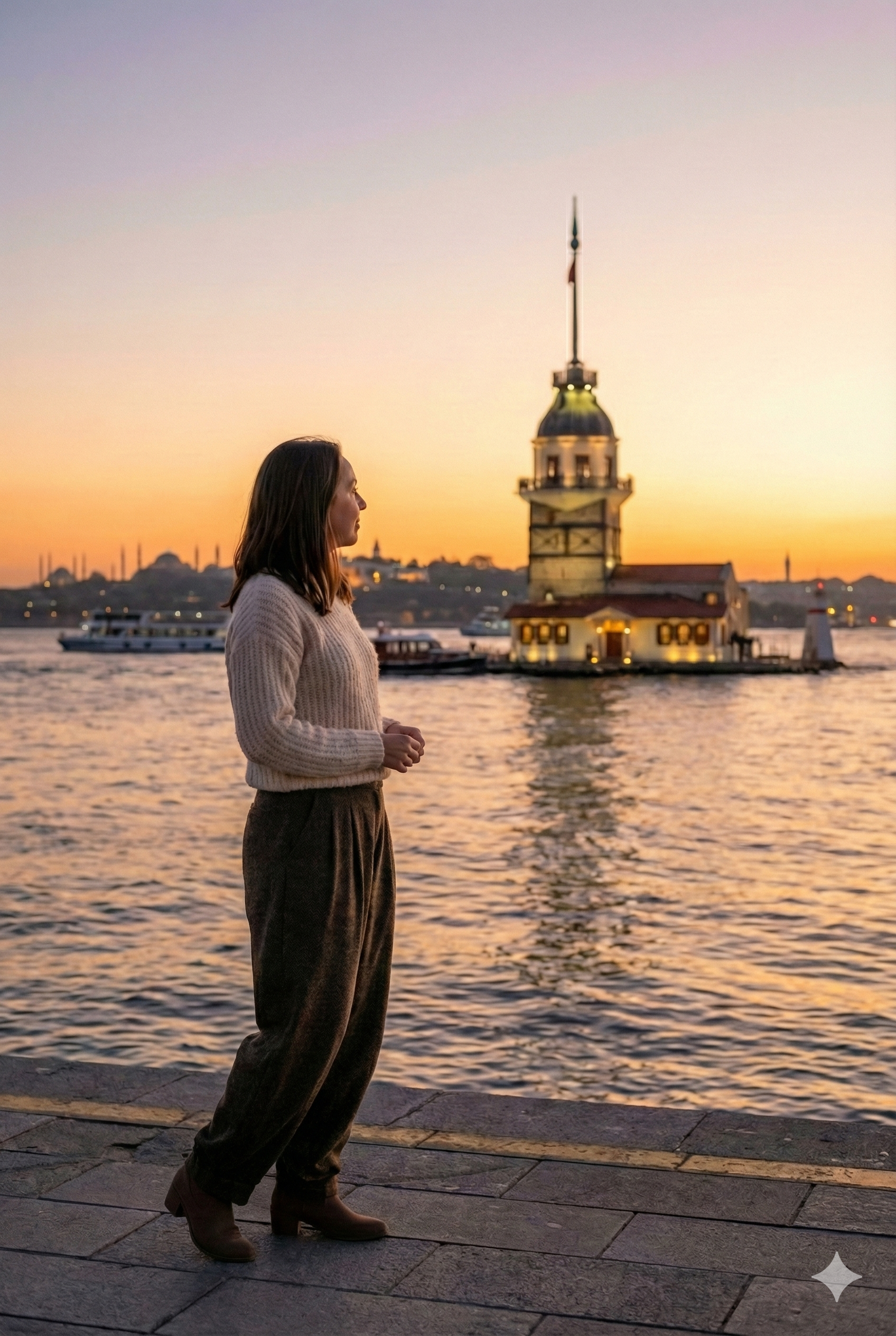 Oppland Kadın Pantolon Kalın Kışlık Cepli Şardonlu Pamuk Dokulu Beli Lastikli Kırçıl Desenli