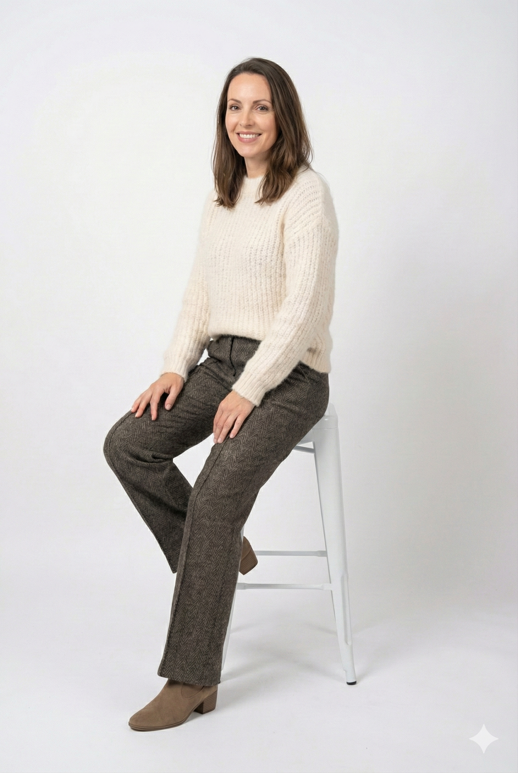 Oppland Kadın Pantolon Kalın Kışlık Cepli Şardonlu Pamuk Dokulu Beli Lastikli Kırçıl Desenli