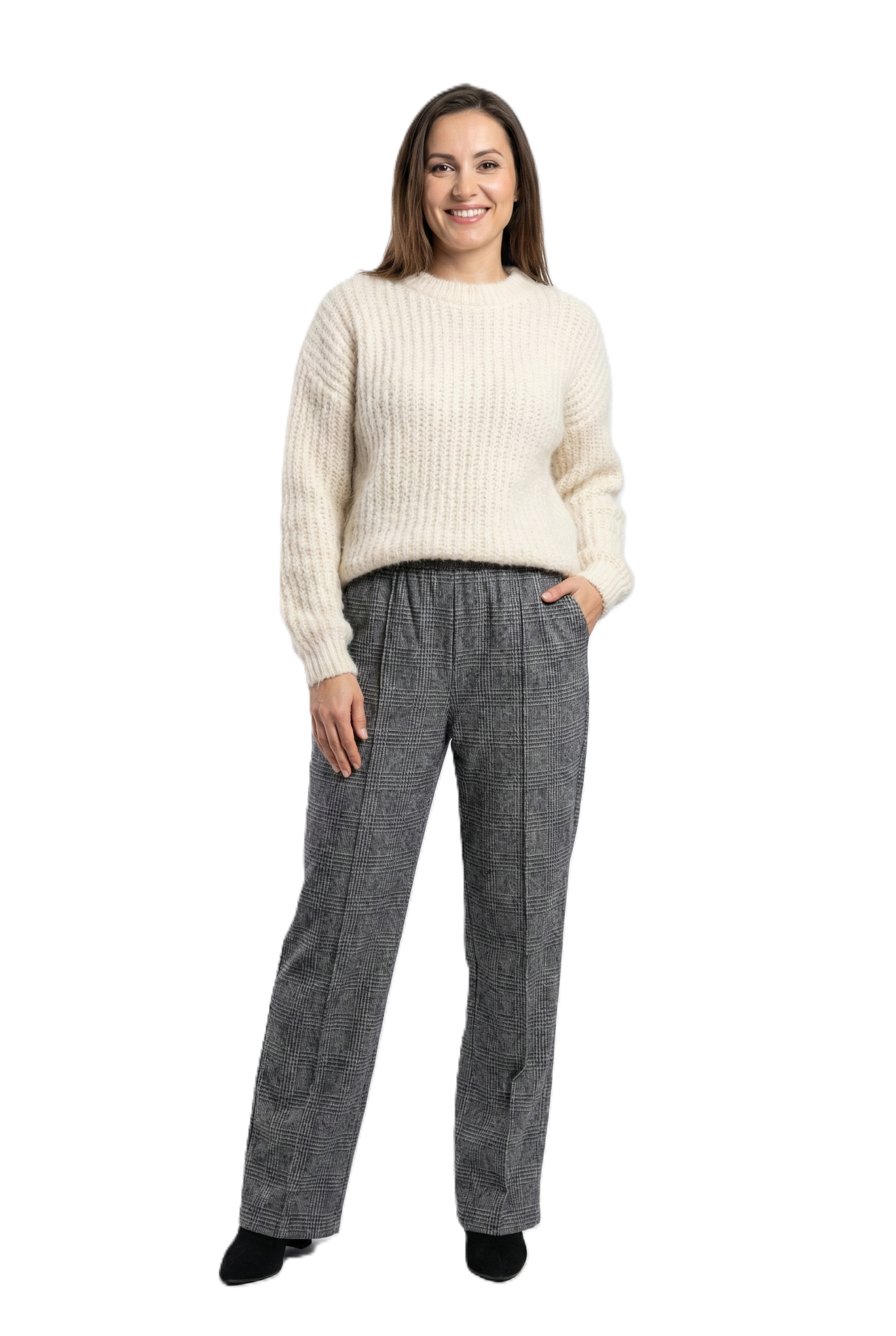 Oppland Kadın Pantolon Kalın Kışlık Cepli Şardonlu Pamuk Dokulu Beli Lastikli Etnik Desenli