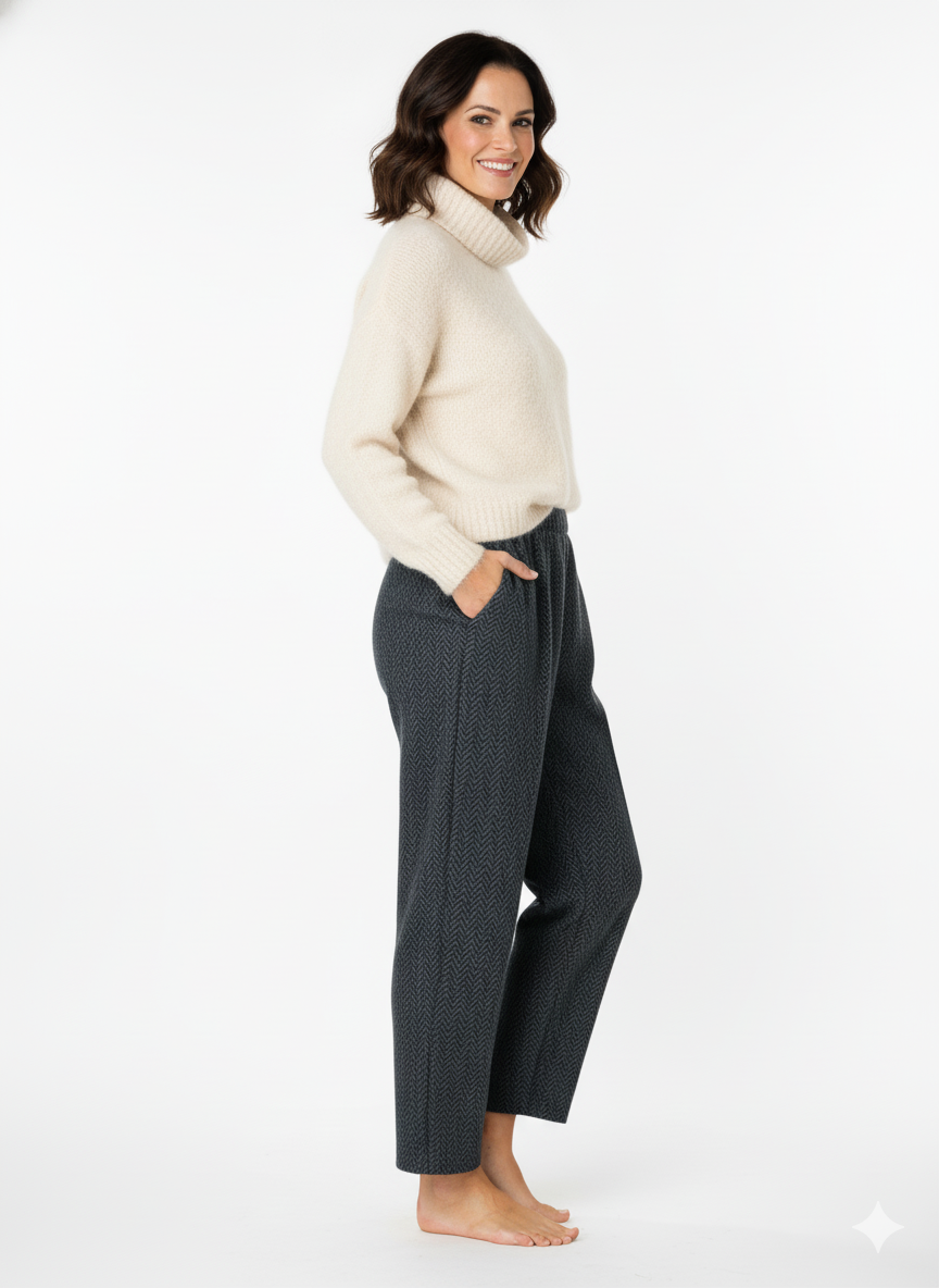 Oppland Kadın Pantolon Kalın Kışlık Cepli Şardonlu Pamuk Dokulu Beli Lastikli Etnik Desenli