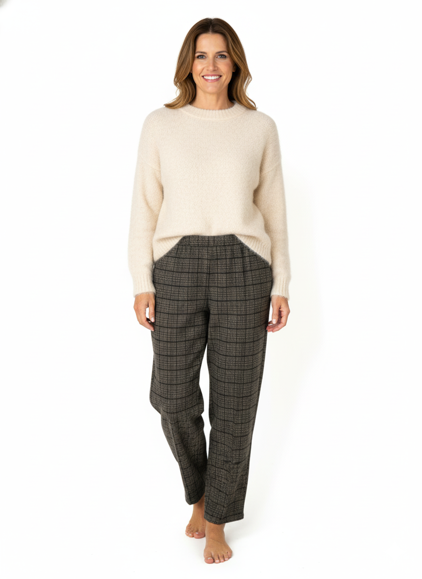 Oppland Kadın Pantolon Kalın Kışlık Cepli Şardonlu Pamuk Dokulu Beli Lastikli Etnik Desenli