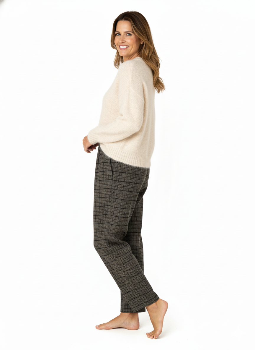 Oppland Kadın Pantolon Kalın Kışlık Cepli Şardonlu Pamuk Dokulu Beli Lastikli Etnik Desenli