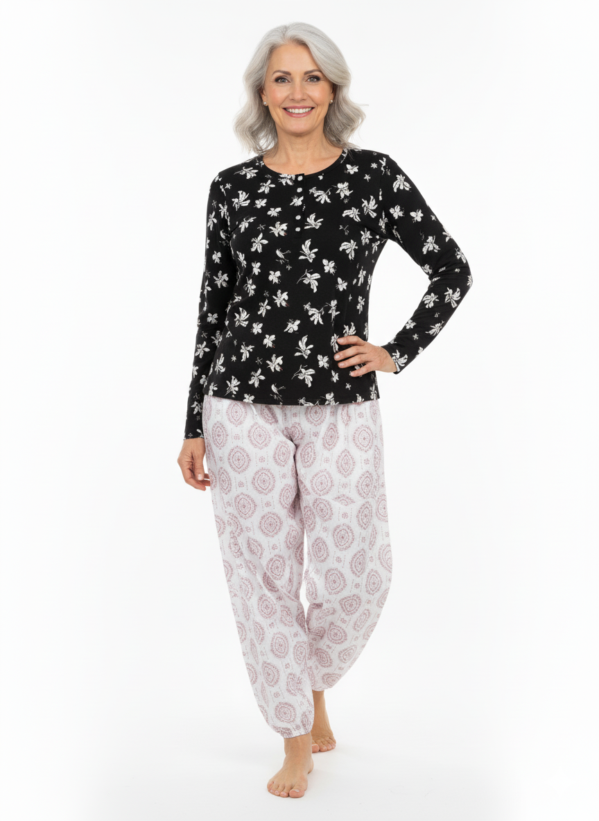 Oppland Kadın Kışlık Kadın Anne içlik Pijama Altı %100 Pamuk içi Miflonlu Klasik Beli Lastikli Rahat