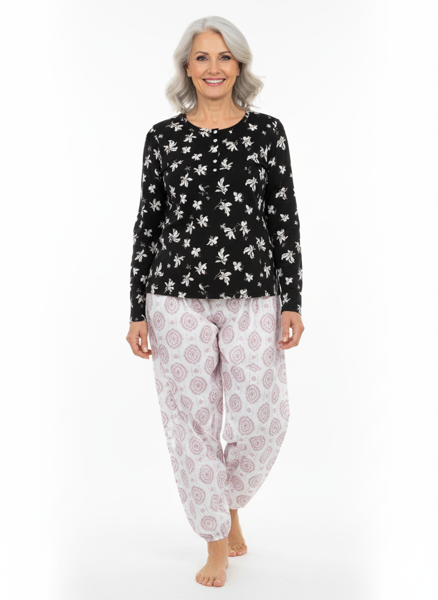 Oppland Kadın Kışlık Kadın Anne içlik Pijama Altı %100 Pamuk içi Miflonlu Klasik Beli Lastikli Rahat