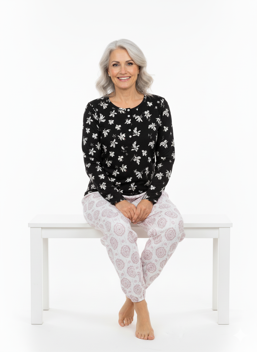 Oppland Kadın Kışlık Kadın Anne içlik Pijama Altı %100 Pamuk içi Miflonlu Klasik Beli Lastikli Rahat