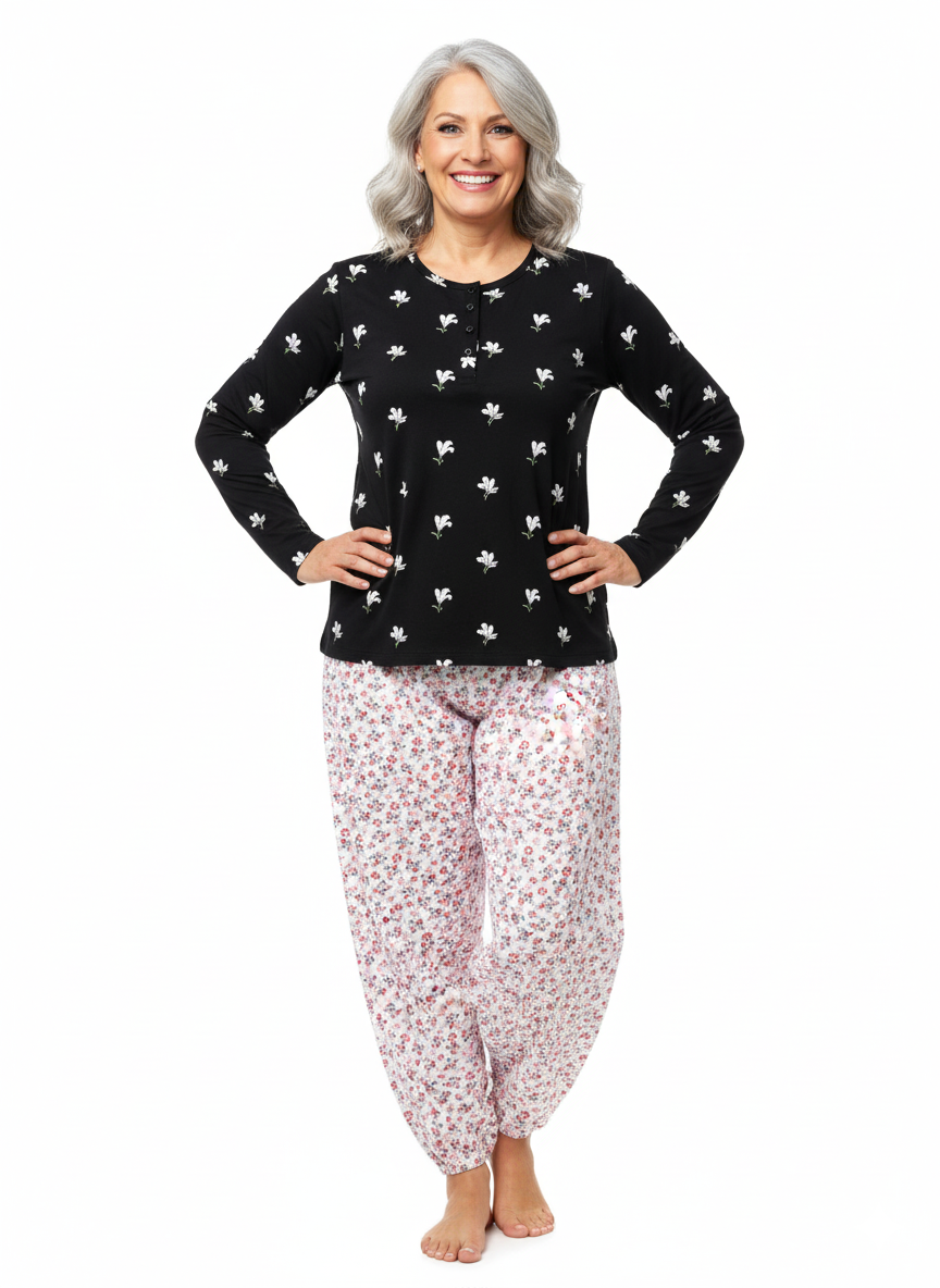 Oppland Kadın Kışlık Kadın Anne içlik Pijama Altı %100 Pamuk içi Miflonlu Klasik Beli Lastikli Rahat