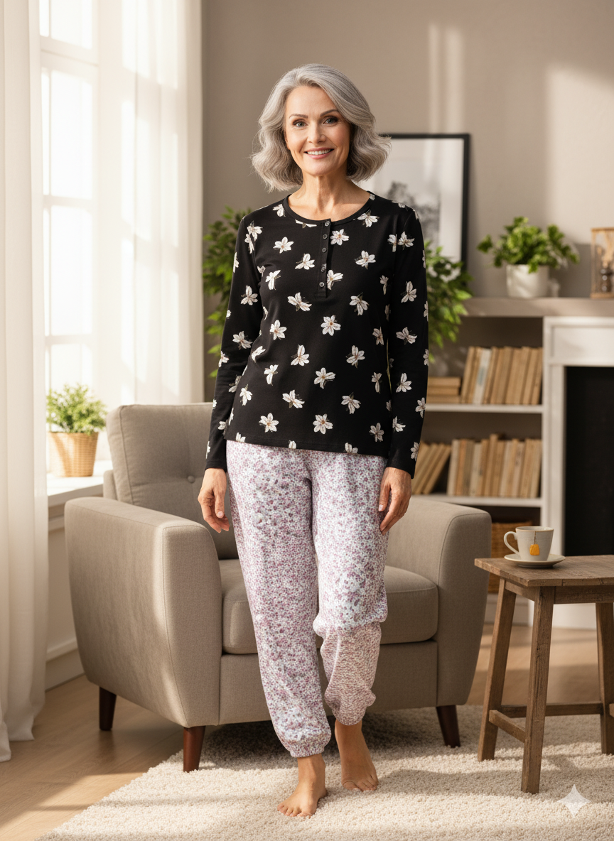 Oppland Kadın Kışlık Kadın Anne içlik Pijama Altı %100 Pamuk içi Miflonlu Klasik Beli Lastikli Rahat