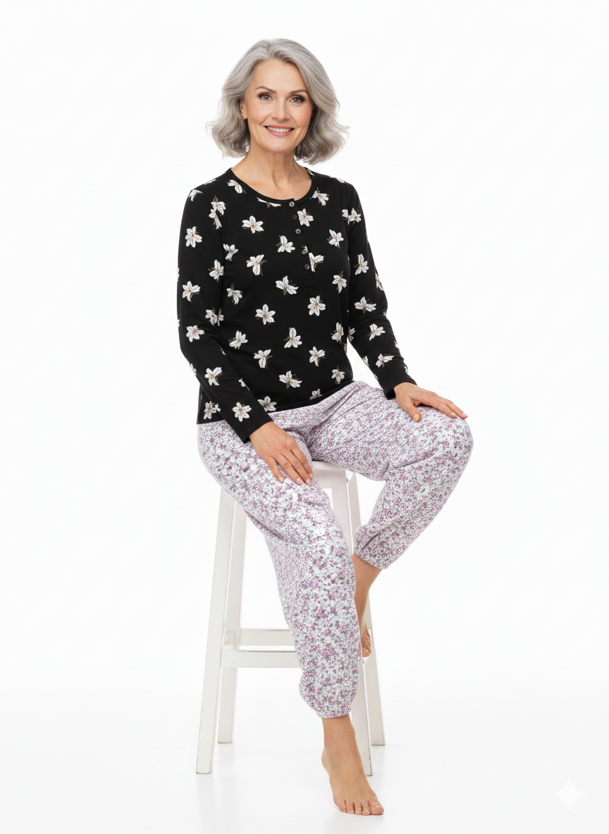 Oppland Kadın Kışlık Kadın Anne içlik Pijama Altı %100 Pamuk içi Miflonlu Klasik Beli Lastikli Rahat