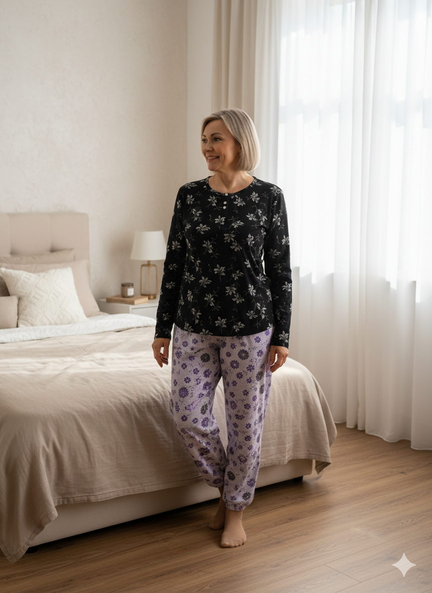 Oppland Kadın Kışlık Kadın Anne içlik Pijama Altı %100 Pamuk içi Miflonlu Klasik Beli Lastikli Rahat