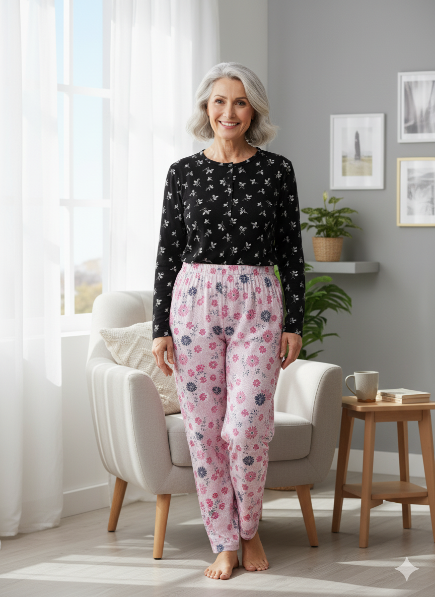 Oppland Kadın Kışlık Kadın Anne içlik Pijama Altı %100 Pamuk içi Miflonlu Klasik Beli Lastikli Rahat