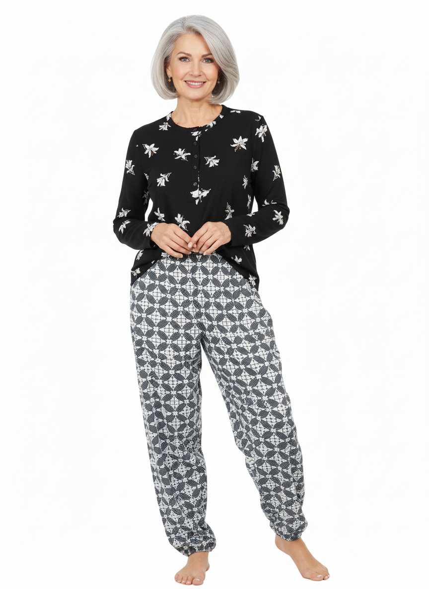 Oppland Kadın Kışlık Kadın Anne içlik Pijama Altı %100 Pamuk içi Miflonlu Klasik Beli Lastikli Rahat