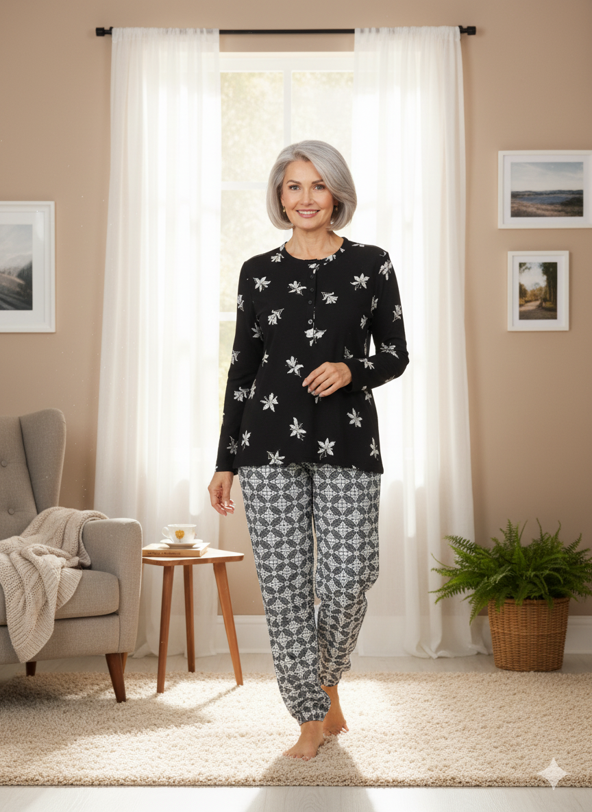 Oppland Kadın Kışlık Kadın Anne içlik Pijama Altı %100 Pamuk içi Miflonlu Klasik Beli Lastikli Rahat