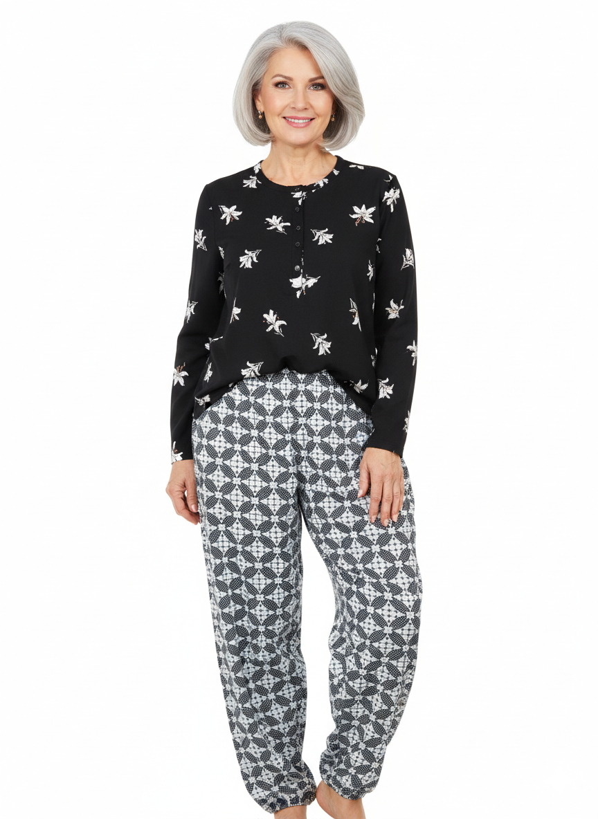 Oppland Kadın Kışlık Kadın Anne içlik Pijama Altı %100 Pamuk içi Miflonlu Klasik Beli Lastikli Rahat