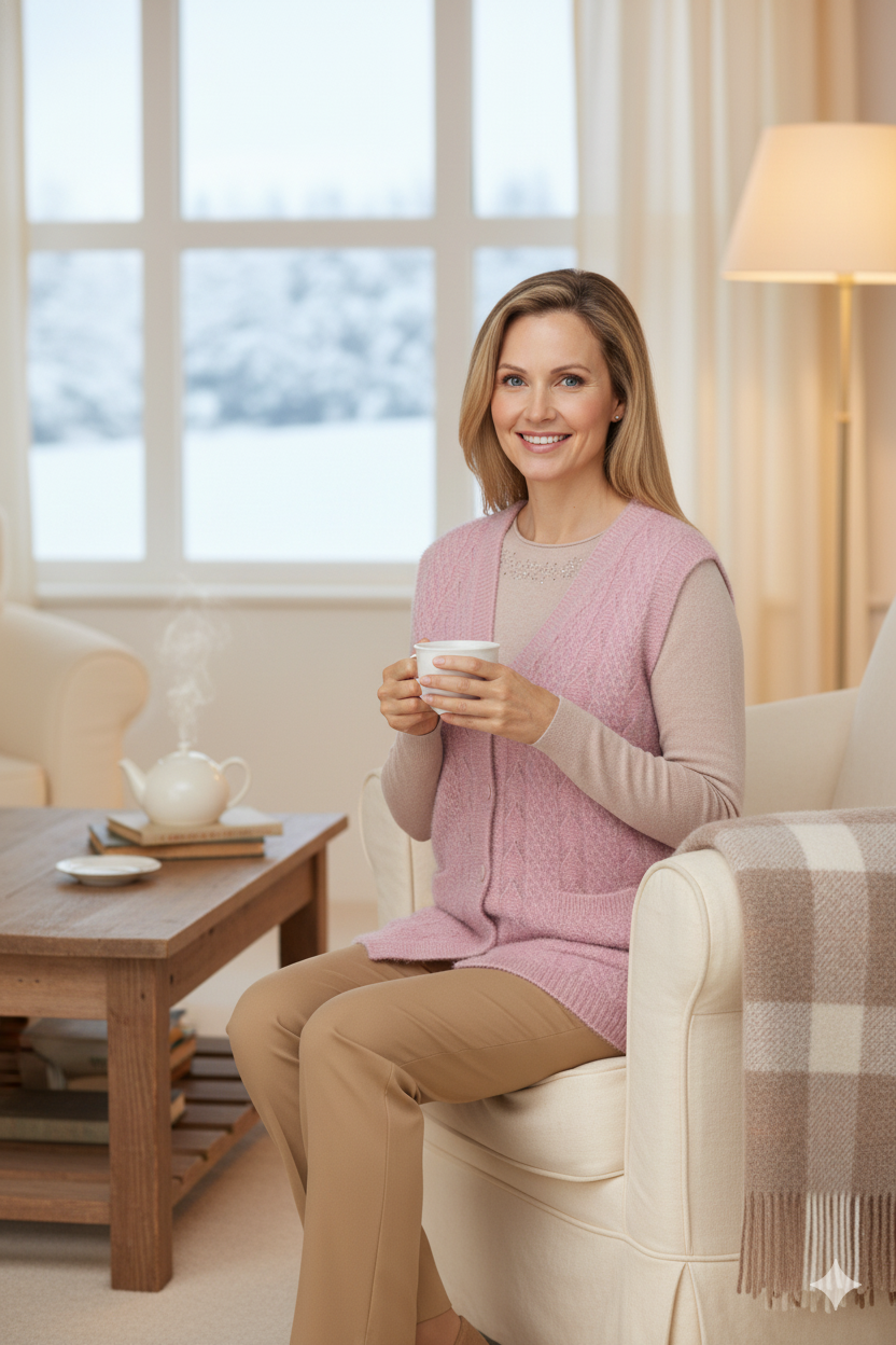 Kadın Kışlık Anne Yelek Simli Yumuşak Pamuklu Triko Örme Model Önden Düğmeli Cepli Rahat