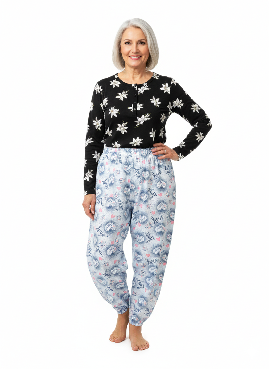 Oppland Kadın Kışlık Kadın Anne içlik Pijama Altı %100 Pamuk içi Miflonlu Klasik Beli Lastikli Rahat