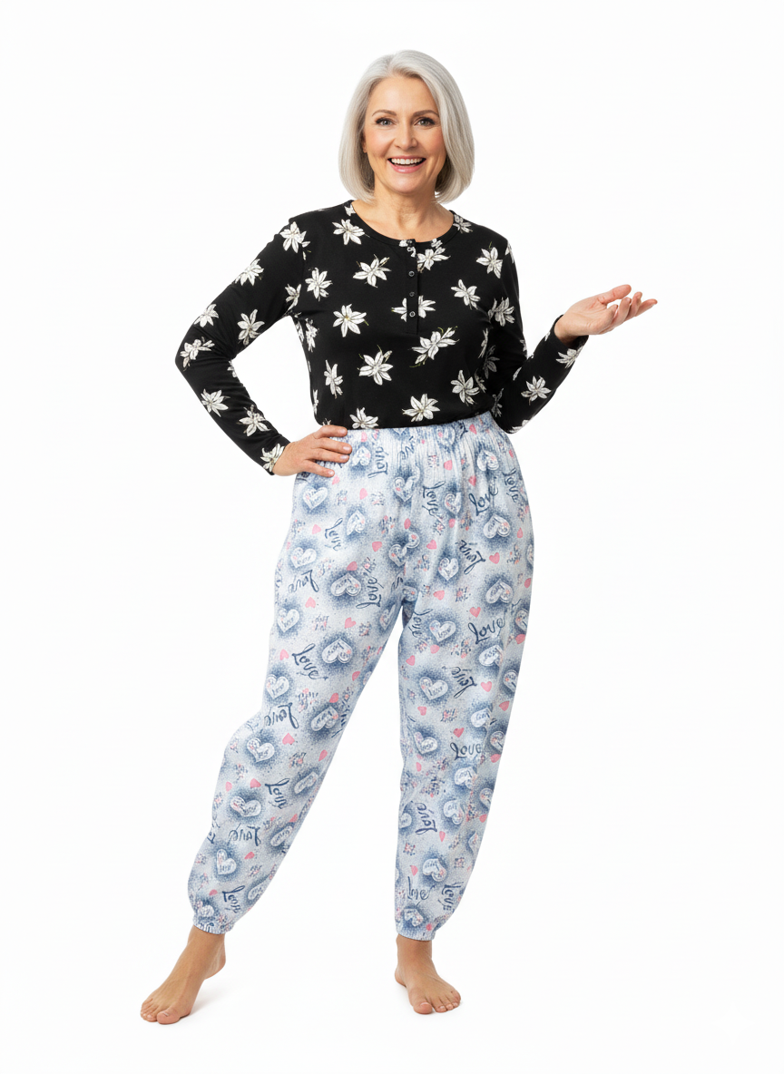 Oppland Kadın Kışlık Kadın Anne içlik Pijama Altı %100 Pamuk içi Miflonlu Klasik Beli Lastikli Rahat