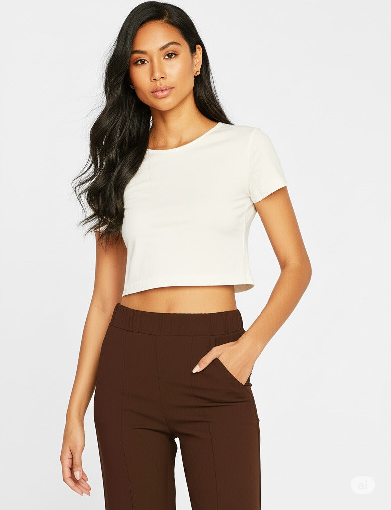 Kadın Yüksek Bel Lastikli Palazzo Pantolon Çimalı Cepli Krep Kumaş Yırtmaçlı Tam Kalıp