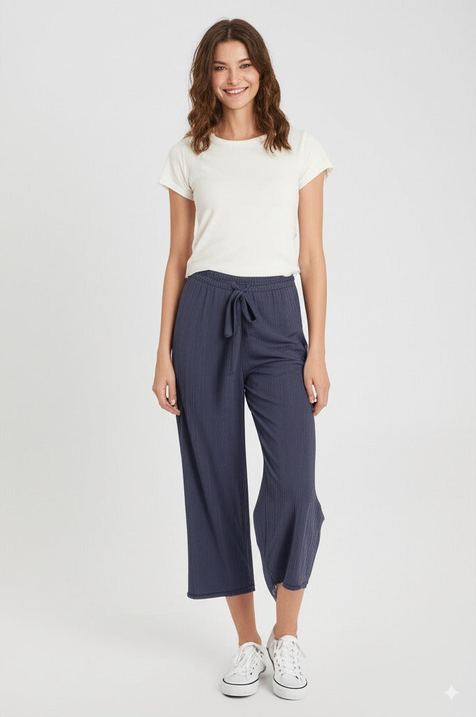 Kadın Kışlık Pantolon Pamuklu Burgu Kumaş Beli Lastikli Saç Örgü Modelli Likralı Geniş Paça