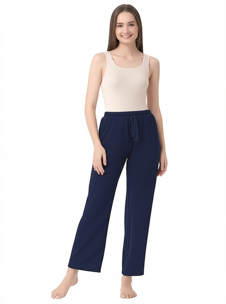 Kadın Kışlık Pantolon Pamuklu Burgu Kumaş Beli Lastikli Saç Örgü Modelli Likralı Geniş Paça